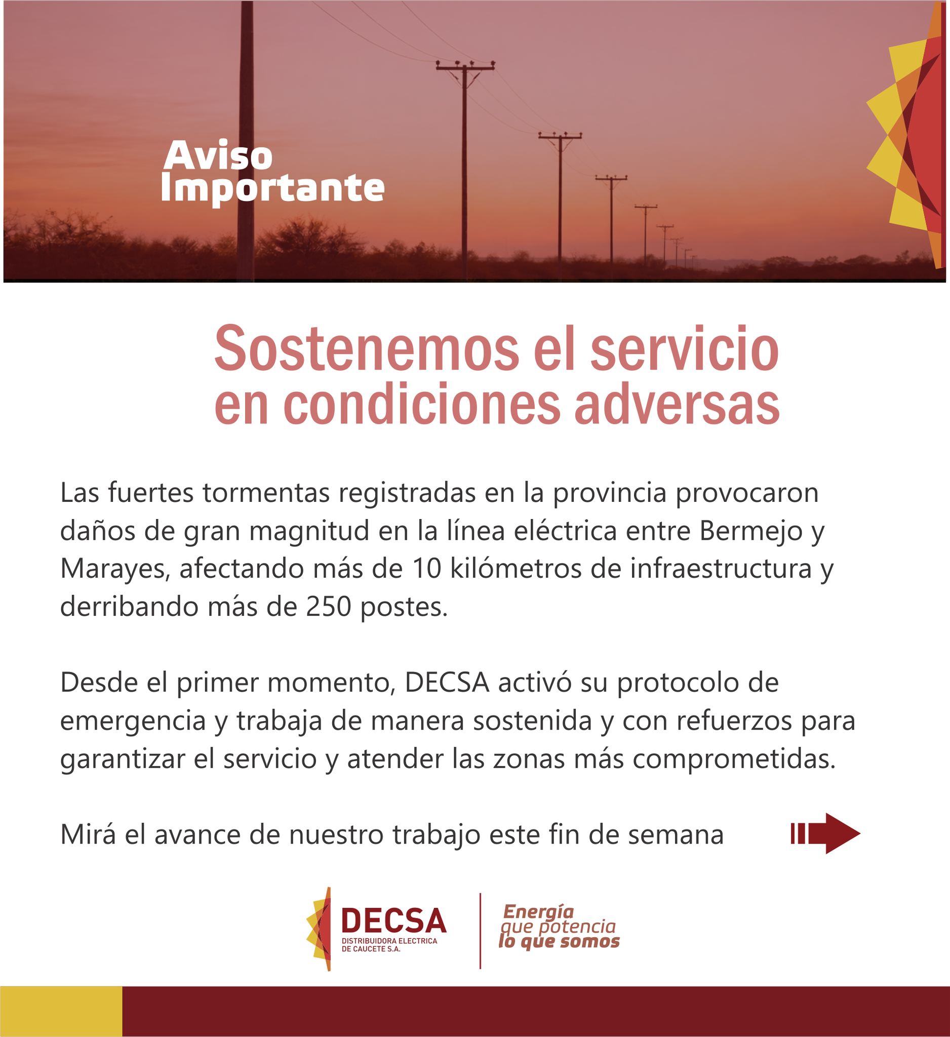 Aviso Importante – Debido a las fuertes tormentas